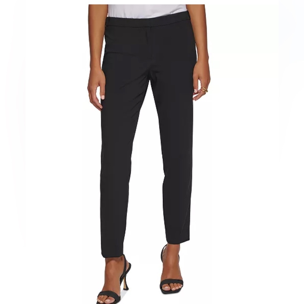 CALVIN KLEIN Womens Lux Highline Tab-Waist Tapered Leg Ankle Length Pant Black 8